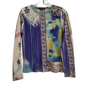 Courage.b Women's Lavender Silk Wool Cashmere Multicolor Floral Long Sleeve S